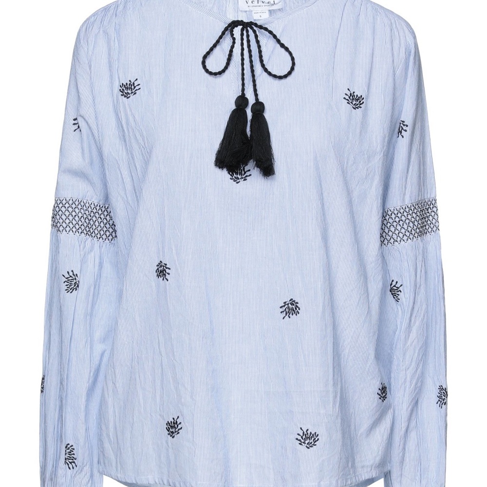 Velvet by Graham & Spencer Aimee Peasant Top Blouse in Blue- Women's Medium - Picture 4 of 4